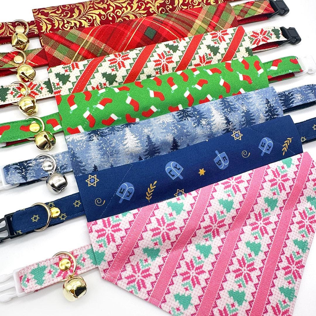 Holiday Cat Bandana - "Cranberry Clove" - Christmas Red Tartan Plaid Bandana for Cat + Small Dog / Slide-on Bandana / Over-the-Collar