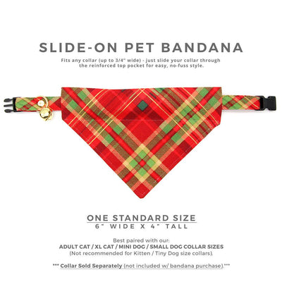 Holiday Cat Bandana - "Cranberry Clove" - Christmas Red Tartan Plaid Bandana for Cat + Small Dog / Slide-on Bandana / Over-the-Collar