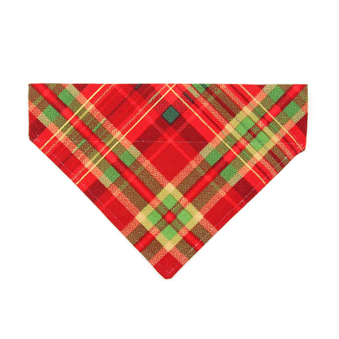 Holiday Cat Bandana - "Cranberry Clove" - Christmas Red Tartan Plaid Bandana for Cat + Small Dog / Slide-on Bandana / Over-the-Collar