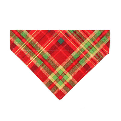 Holiday Cat Bandana - "Cranberry Clove" - Christmas Red Tartan Plaid Bandana for Cat + Small Dog / Slide-on Bandana / Over-the-Collar