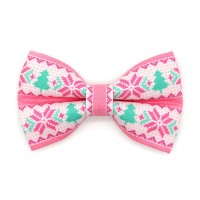 Alpine Cat Bow Tie - "Fair Isle - Pink" - Nordic Winter Sweater Bow Tie for Cat Collar / Cat, Kitten + Small Dog Bowtie