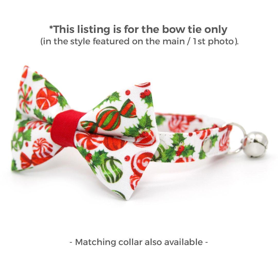 Holiday Cat Bow Tie - "Sweets & Treats" - Peppermint Bow Tie for Cat Collar / Christmas, Candy Cane / Cat, Kitten + Small Dog Bowtie