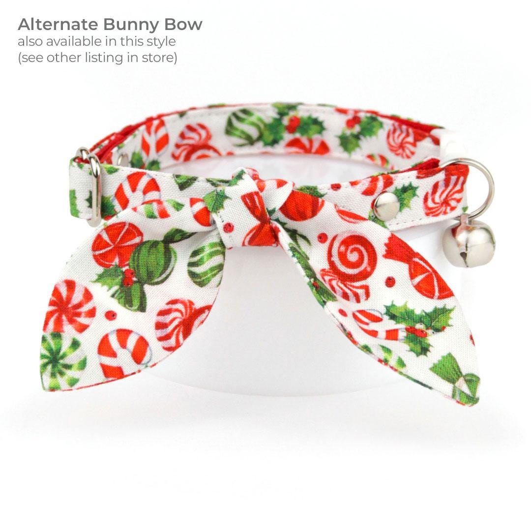 Holiday Cat Bow Tie - "Sweets & Treats" - Peppermint Bow Tie for Cat Collar / Christmas, Candy Cane / Cat, Kitten + Small Dog Bowtie