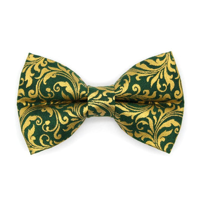 Regal Cat Bow Tie - "Royal Emerald" - Green & Gold Bow Tie for Cat Collar / Christmas, Holiday, Wedding, Victorian / Cat, Kitten + Small Dog Bowtie