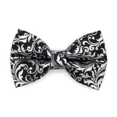 Regal Cat Bow Tie - "Royal Sterling" - Black & Silver Bow Tie for Cat Collar / Wedding, Victorian, Medieval, New Years / Cat, Kitten + Small Dog Bowtie
