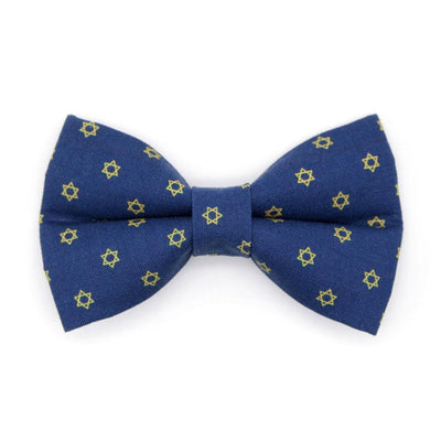 Cat Bow Tie - "Star Of David - Gold & Blue" - Jewish Bow Tie for Cat Collar / Hanukkah, Yom Kippur, Passover / Cat, Kitten + Small Dog Bowtie