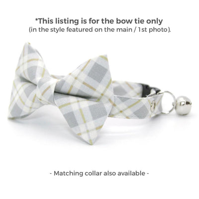 Cat Bow Tie - "Earl Grey" - Light Gray Plaid Bow Tie for Cat Collar / Wedding, Winter / Cat, Kitten + Small Dog Bowtie