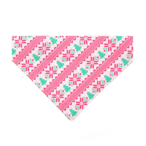 Winter Cat Bandana - "Fair Isle - Pink" - Alpine Ski Sweater Bandana for Cat + Small Dog / Nordic, Girl Cat / Slide-on Bandana / Over-the-Collar