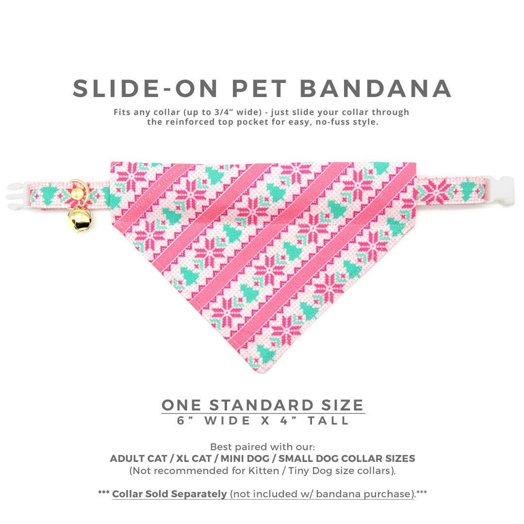 Winter Cat Bandana - "Fair Isle - Pink" - Alpine Ski Sweater Bandana for Cat + Small Dog / Nordic, Girl Cat / Slide-on Bandana / Over-the-Collar