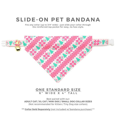 Winter Cat Bandana - "Fair Isle - Pink" - Alpine Ski Sweater Bandana for Cat + Small Dog / Nordic, Girl Cat / Slide-on Bandana / Over-the-Collar
