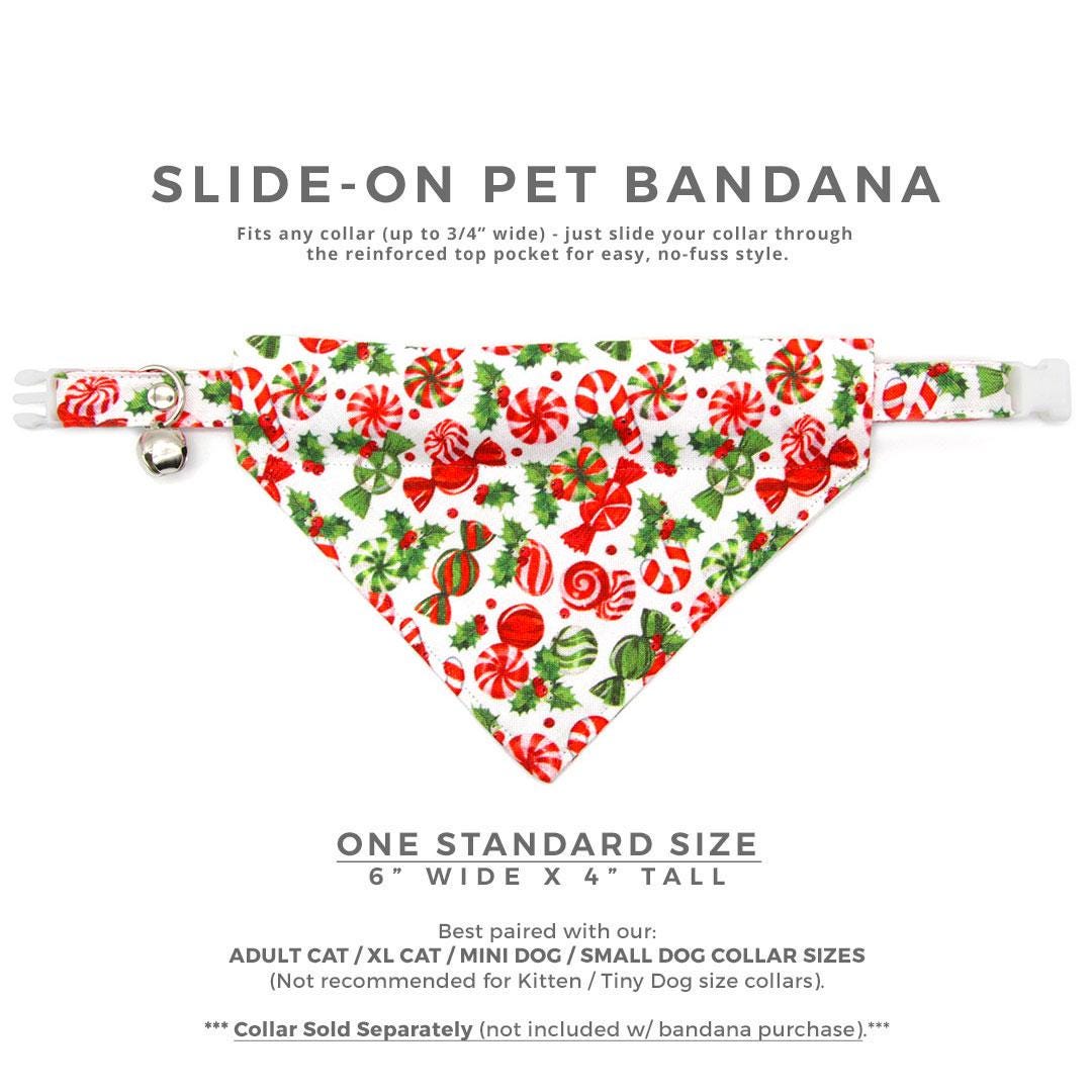 Holiday Cat Bandana - "Sweets & Treats" - Peppermint Candy Cane Bandana for Cat + Small Dog / Christmas / Slide-on Bandana / Over-the-Collar