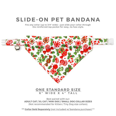 Holiday Cat Bandana - "Sweets & Treats" - Peppermint Candy Cane Bandana for Cat + Small Dog / Christmas / Slide-on Bandana / Over-the-Collar