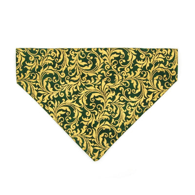 Cat Bandana - "Royal Emerald" - Green & Metallic Gold Bandana for Cat + Small Dog / Wedding, Holiday, Victorian / Slide-on Bandana / Over-the-Collar