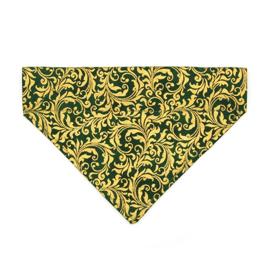 Cat Bandana - "Royal Emerald" - Green & Metallic Gold Bandana for Cat + Small Dog / Wedding, Holiday, Victorian / Slide-on Bandana / Over-the-Collar