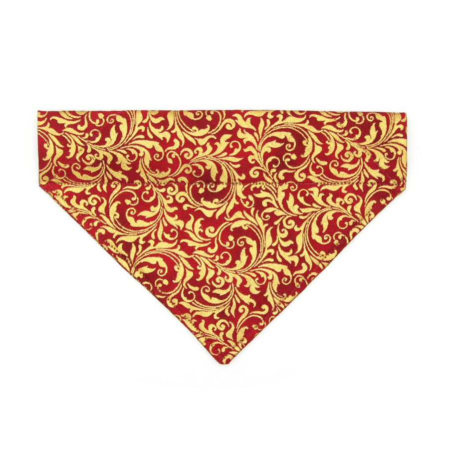 Cat Bandana - "Royal Ruby" - Red & Metallic Gold Bandana for Cat + Small Dog / Wedding, Holiday, Victorian / Slide-on Bandana / Over-the-Collar