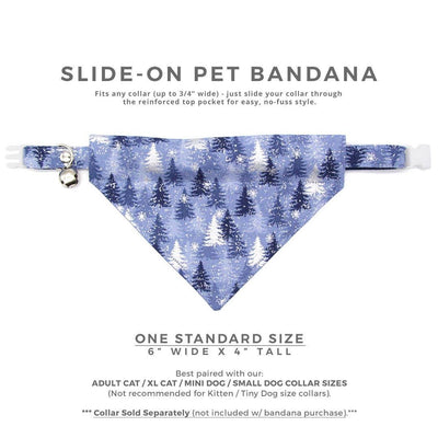 Winter Cat Bandana - "Blue Spruce" - Blue & Silver Snowy Forest Bandana for Cat + Small Dog / Solstice, Pine Tree, Mountain, Snow / Slide-on Bandana