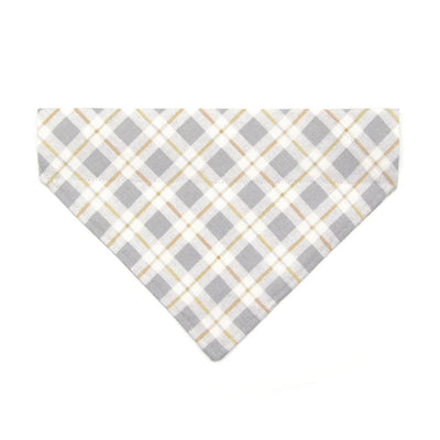 Cat Bandana - "Earl Grey" - Light Gray Plaid Bandana for Cat + Small Dog / Winter, Wedding / Slide-on Bandana / Over-the-Collar