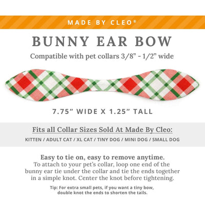Cat Collar and Bunny Ear Bow Set - "Jolly Plaid" - Red & Green Christmas Plaid Cat Collar w/ Matching Bunny Bow Tie / Tie-On Scarf / Cat, Kitten + Small Dog Sizes