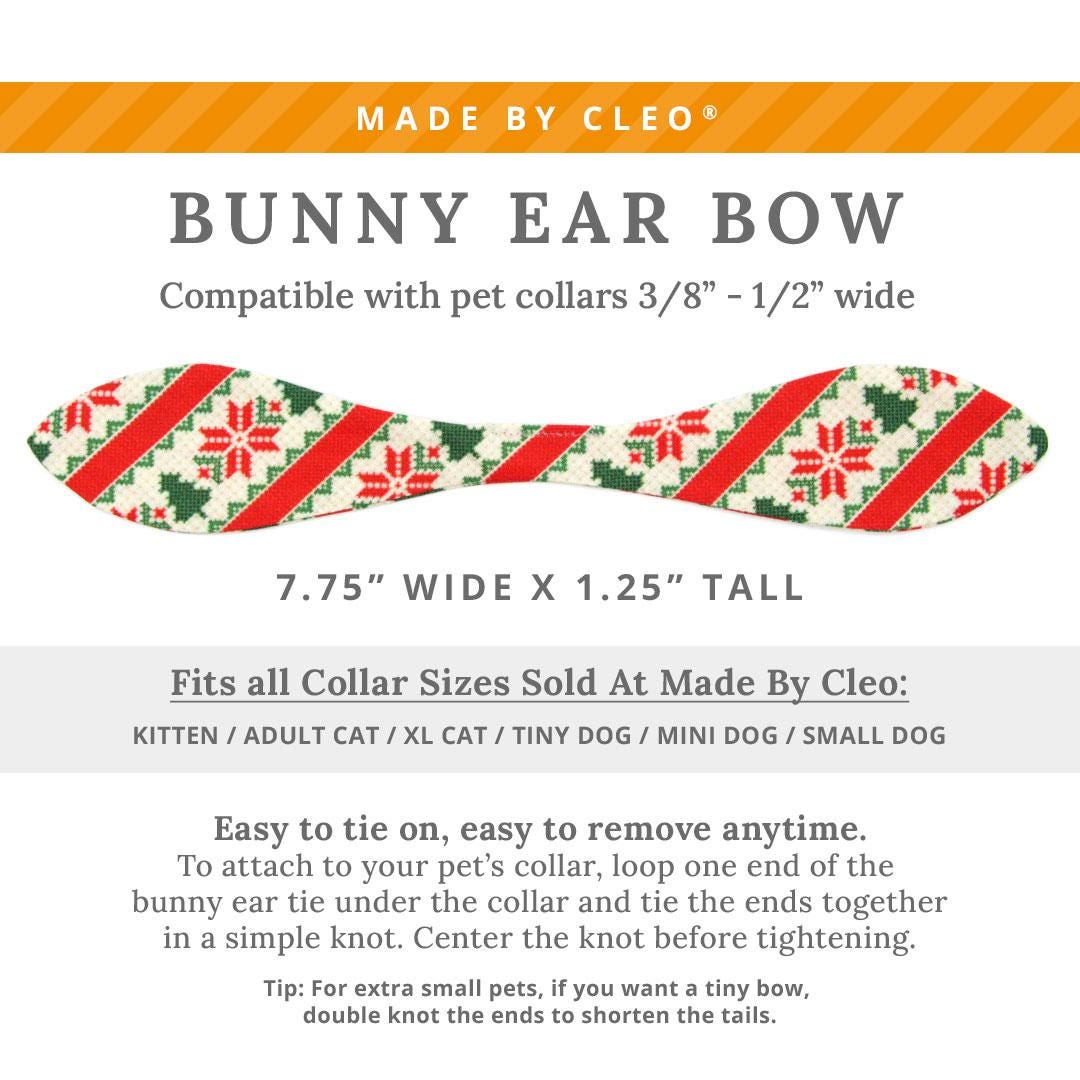 Cat Collar and Bunny Ear Bow Set - "Fair Isle - Christmas" - Alpine Holiday Sweater Cat Collar w/ Matching Bunny Bow Tie / Tie-On Scarf / Cat, Kitten + Small Dog Sizes