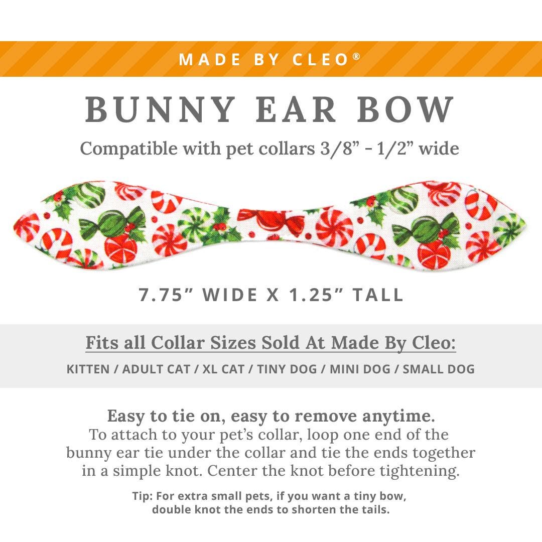 Cat Collar and Bunny Ear Bow Set - "Sweets & Treats" - Christmas Peppermint Cat Collar w/ Matching Bunny Bow Tie / Tie-On Scarf / Cat, Kitten + Small Dog Sizes