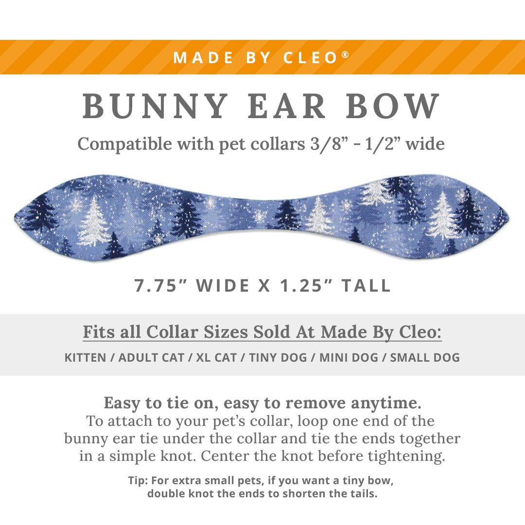 Cat Collar and Bunny Ear Bow Set - "Blue Spruce" - Snowy Winter Forest Cat Collar w/ Matching Bunny Bow Tie / Tie-On Scarf / Solstice / Cat, Kitten + Small Dog Sizes