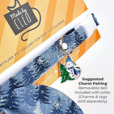 Cat Collar and Bunny Ear Bow Set - "Blue Spruce" - Snowy Winter Forest Cat Collar w/ Matching Bunny Bow Tie / Tie-On Scarf / Solstice / Cat, Kitten + Small Dog Sizes