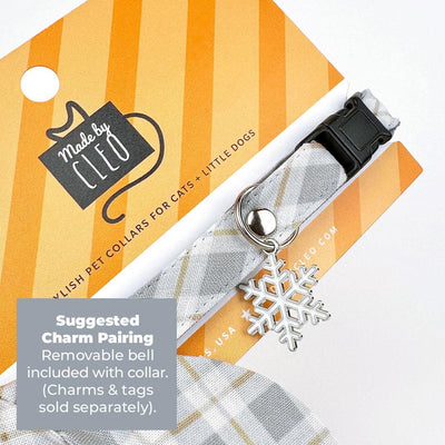 Cat Collar and Bunny Ear Bow Set - "Earl Grey" - Light Gray Plaid Cat Collar w/ Matching Bunny Bow Tie / Tie-On Scarf / Cat, Kitten + Small Dog Sizes