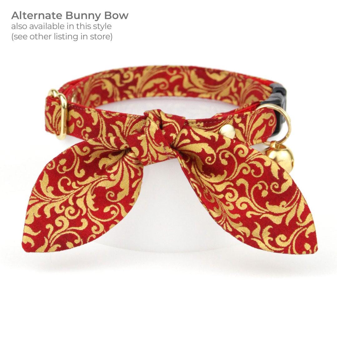 Regal Cat Bow Tie - "Royal Ruby" - Red & Gold Bow Tie for Cat Collar / Wedding, Christmas, Holiday, Victorian / Cat, Kitten + Small Dog Bowtie
