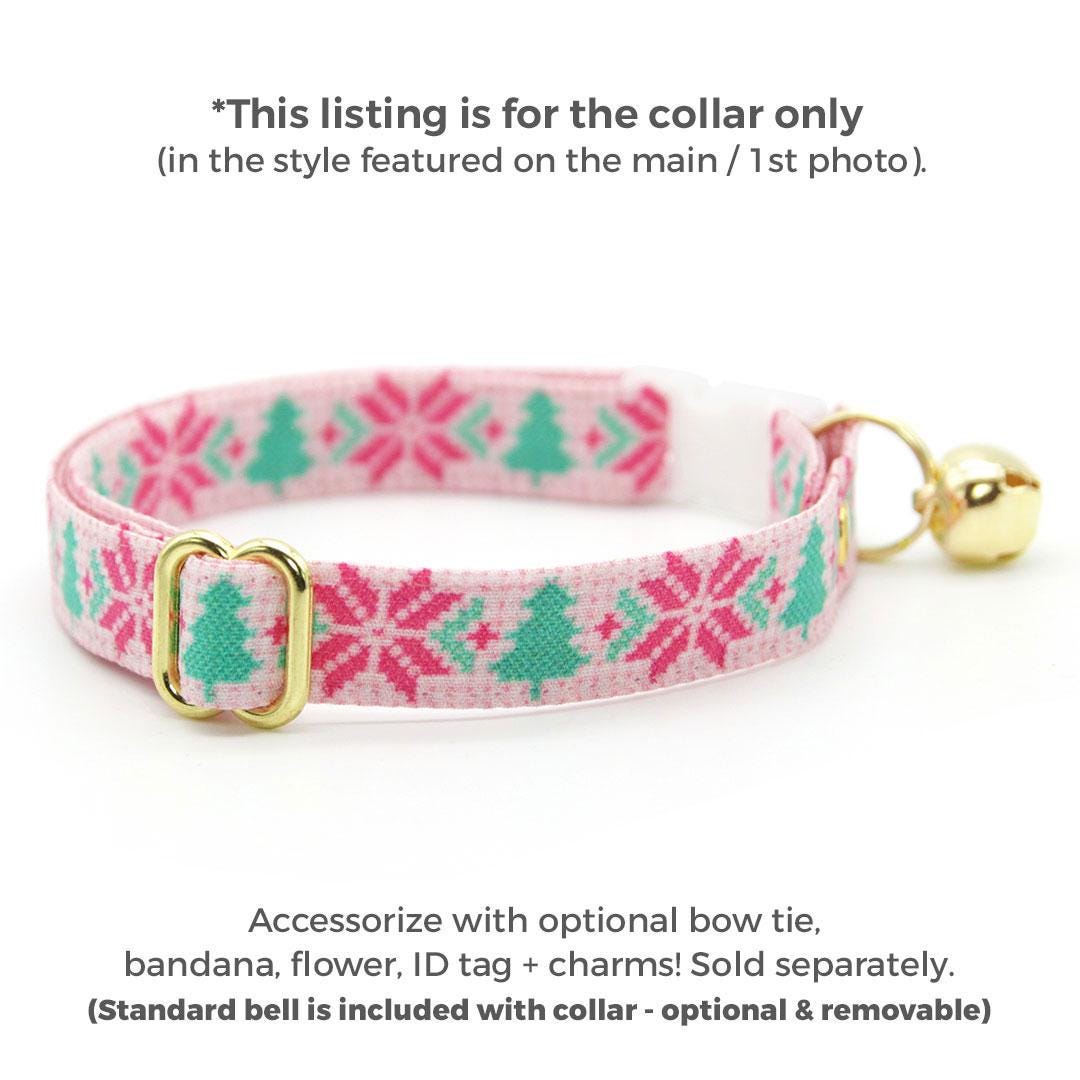 Nordic Cat Collar - "Fair Isle - Pink" - Alpine Winter Sweater Cat Collar / Breakaway Buckle or Non-Breakaway / Cat, Kitten + Small Dog Sizes