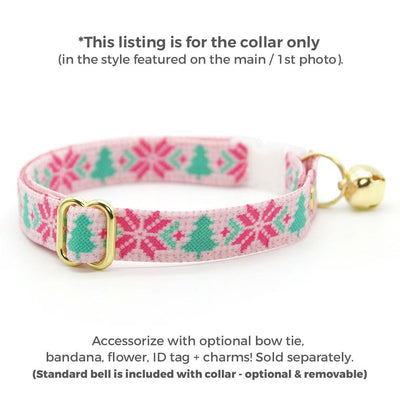 Nordic Cat Collar - "Fair Isle - Pink" - Alpine Winter Sweater Cat Collar / Breakaway Buckle or Non-Breakaway / Cat, Kitten + Small Dog Sizes