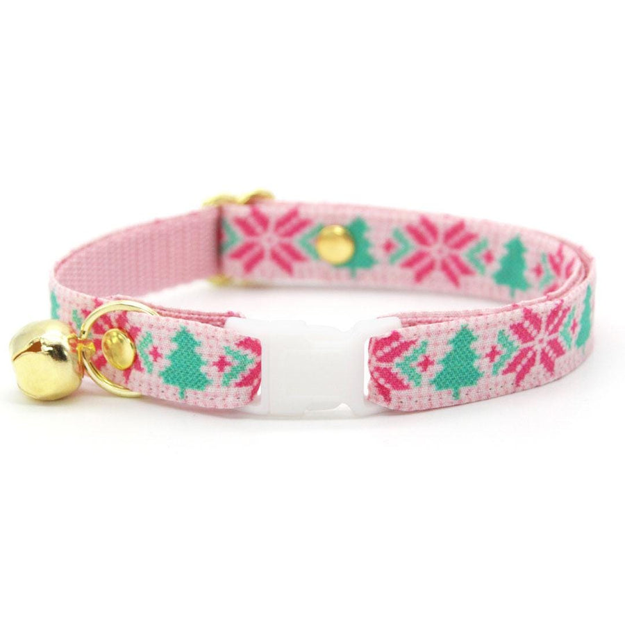 Nordic Cat Collar - "Fair Isle - Pink" - Alpine Winter Sweater Cat Collar / Breakaway Buckle or Non-Breakaway / Cat, Kitten + Small Dog Sizes