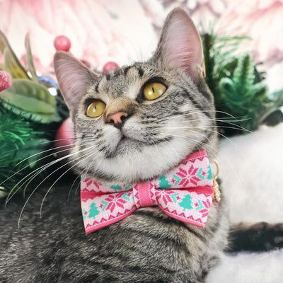 Nordic Cat Collar - "Fair Isle - Pink" - Alpine Winter Sweater Cat Collar / Breakaway Buckle or Non-Breakaway / Cat, Kitten + Small Dog Sizes