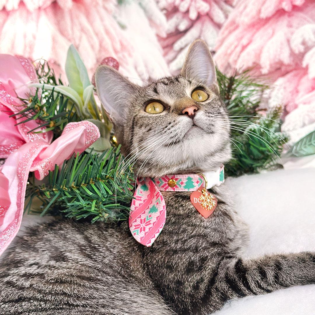 Nordic Cat Collar - "Fair Isle - Pink" - Alpine Winter Sweater Cat Collar / Breakaway Buckle or Non-Breakaway / Cat, Kitten + Small Dog Sizes