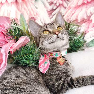 Nordic Cat Collar - "Fair Isle - Pink" - Alpine Winter Sweater Cat Collar / Breakaway Buckle or Non-Breakaway / Cat, Kitten + Small Dog Sizes