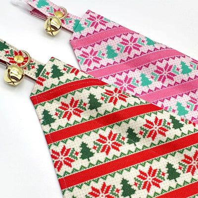 Nordic Cat Collar - "Fair Isle - Christmas" - Holiday Sweater Cat Collar / Alpine, Pine Tree / Breakaway Buckle or Non-Breakaway / Cat, Kitten + Small Dog Sizes