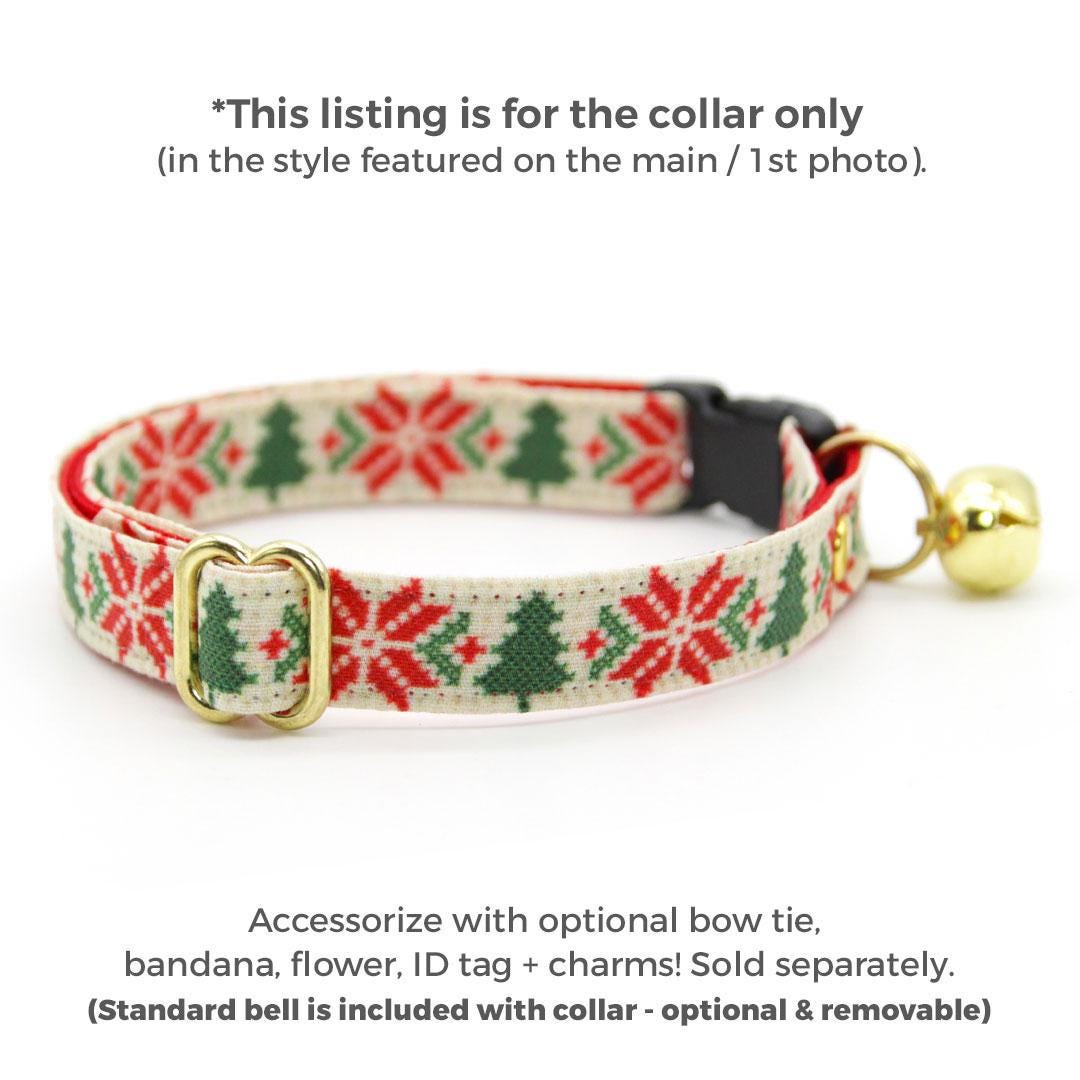 Nordic Cat Collar - "Fair Isle - Christmas" - Holiday Sweater Cat Collar / Alpine, Pine Tree / Breakaway Buckle or Non-Breakaway / Cat, Kitten + Small Dog Sizes
