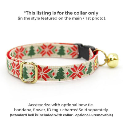 Nordic Cat Collar - "Fair Isle - Christmas" - Holiday Sweater Cat Collar / Alpine, Pine Tree / Breakaway Buckle or Non-Breakaway / Cat, Kitten + Small Dog Sizes