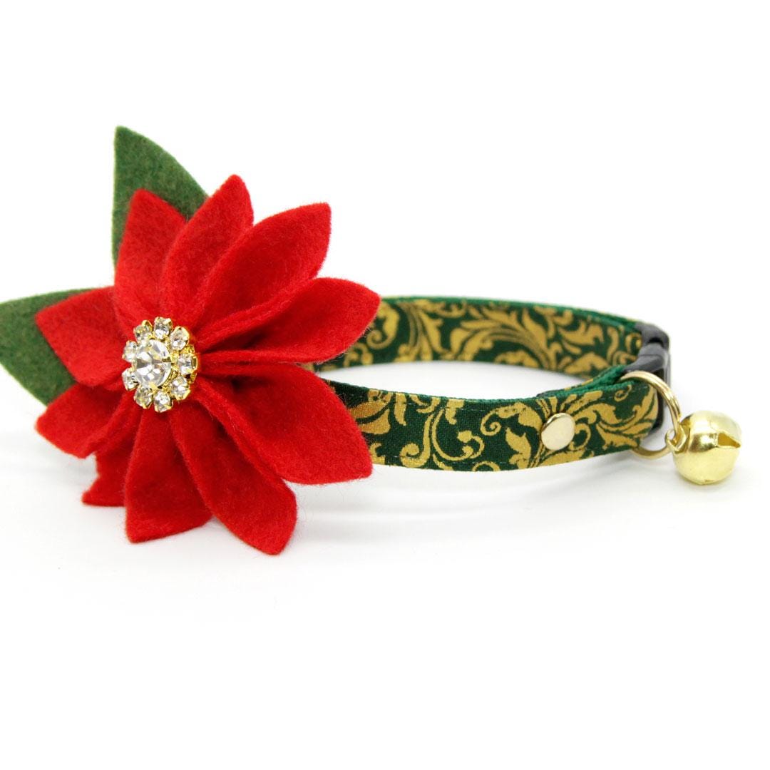 Regal Cat Collar - "Royal Emerald" - Gold & Green Cat Collar / Wedding, Medieval, Victorian, Fancy / Breakaway Buckle or Non-Breakaway / Cat, Kitten + Small Dog Sizes