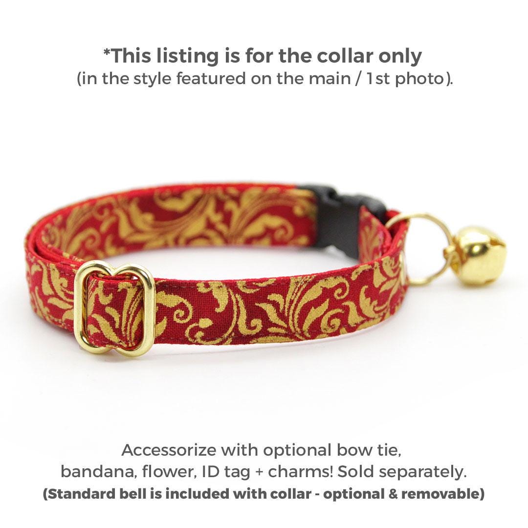 Regal Cat Collar - "Royal Ruby" - Gold & Red Cat Collar / Wedding, Medieval, Victorian, Fancy / Breakaway Buckle or Non-Breakaway / Cat, Kitten + Small Dog Sizes