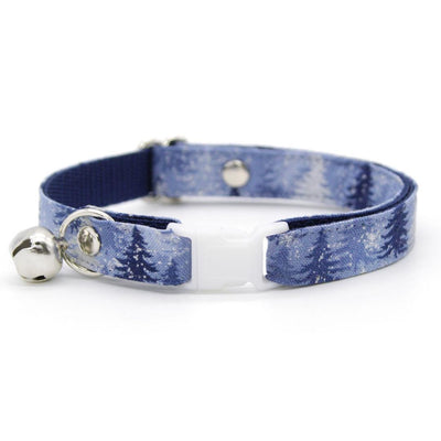 Solstice Cat Collar - "Blue Spruce" - Snowy Winter Pine Blue Cat Collar / Breakaway Buckle or Non-Breakaway / Cat, Kitten + Small Dog Sizes