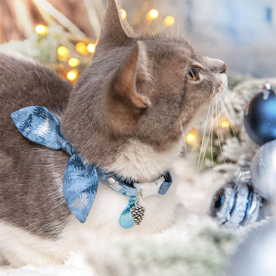 Solstice Cat Collar - "Blue Spruce" - Snowy Winter Pine Blue Cat Collar / Breakaway Buckle or Non-Breakaway / Cat, Kitten + Small Dog Sizes