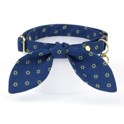 Cat Collar - "Star of David - Gold & Blue" - Jewish Cat Collar / Yom Kippur, Passover, Hanukkah / Breakaway Buckle or Non-Breakaway / Cat, Kitten + Small Dog Sizes