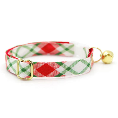 Christmas Bow Tie Cat Collar Set - "Jolly Plaid" - Red & Green Holiday Plaid Cat Collar with Bow Tie / Cat, Kitten, Small Dog Sizes