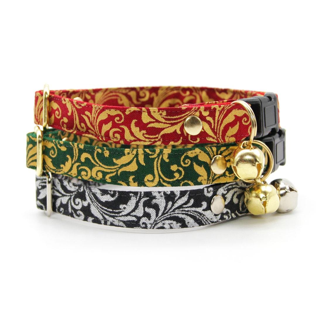 Regal Bow Tie Cat Collar Set - "Royal Ruby" - Gold & Red Cat Collar with Bow Tie / Holiday, Medieval, Victorian, Fancy, Wedding / Cat, Kitten, Small Dog Sizes