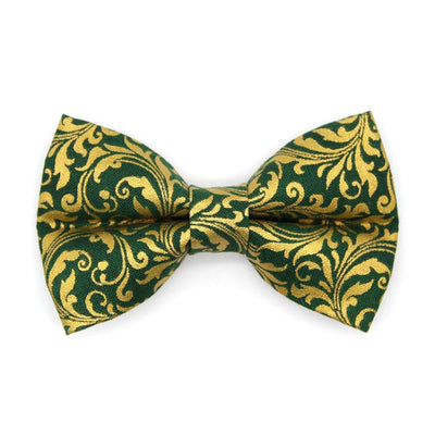 Regal Bow Tie Cat Collar Set - "Royal Emerald" - Gold & Green Cat Collar with Bow Tie / Holiday, Medieval, Victorian, Fancy, Wedding / Cat, Kitten, Small Dog Sizes