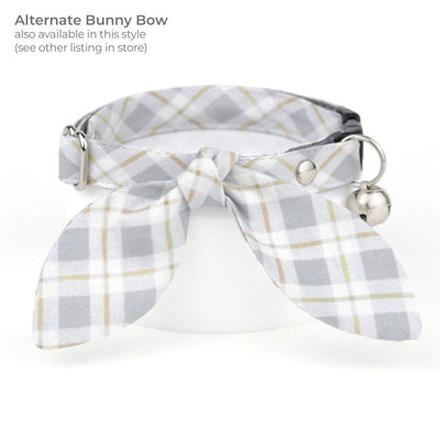 Bow Tie Cat Collar Set - "Earl Grey" - Light Gray Plaid Cat Collar with Bow Tie / Winter, Wedding, Neutral / Cat, Kitten, Small Dog Sizes