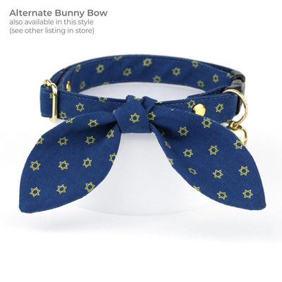 Hanukkah Bow Tie Cat Collar Set - "Dreidels + Star of David" - Jewish Blue & Gold Cat Collar with Dreidel Bowtie / Cat, Kitten, Small Dog Sizes