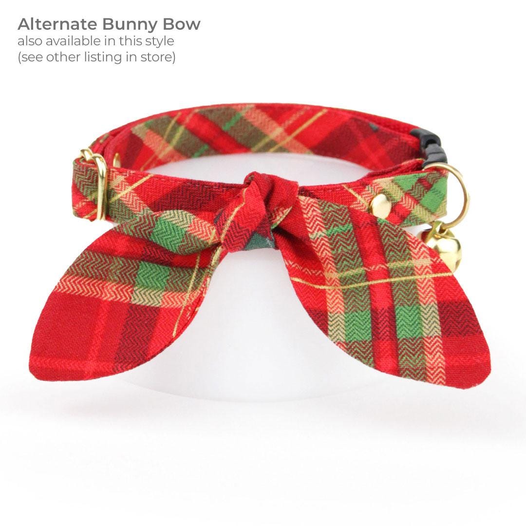 Holiday Cat Bandana - "Cranberry Clove" - Christmas Red Tartan Plaid Bandana for Cat + Small Dog / Slide-on Bandana / Over-the-Collar