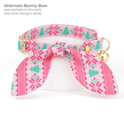 Winter Cat Collar + Flower Set - "Fair Isle - Pink" - Nordic Sweater Cat Collar w/ Baby Pink Felt Flower (Detachable) / Cat, Kitten + Small Dog Sizes