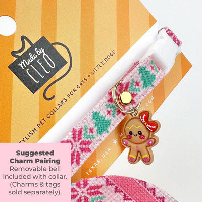 Winter Cat Collar + Flower Set - "Fair Isle - Pink" - Nordic Sweater Cat Collar w/ Baby Pink Felt Flower (Detachable) / Cat, Kitten + Small Dog Sizes